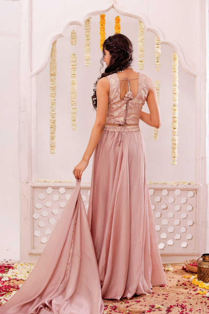 Salmon colour  Vichitra Silk Lengha Choli (Copy)