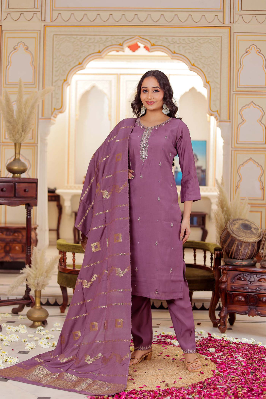 Lilac Soft Silk Straight Cut Kurta Set