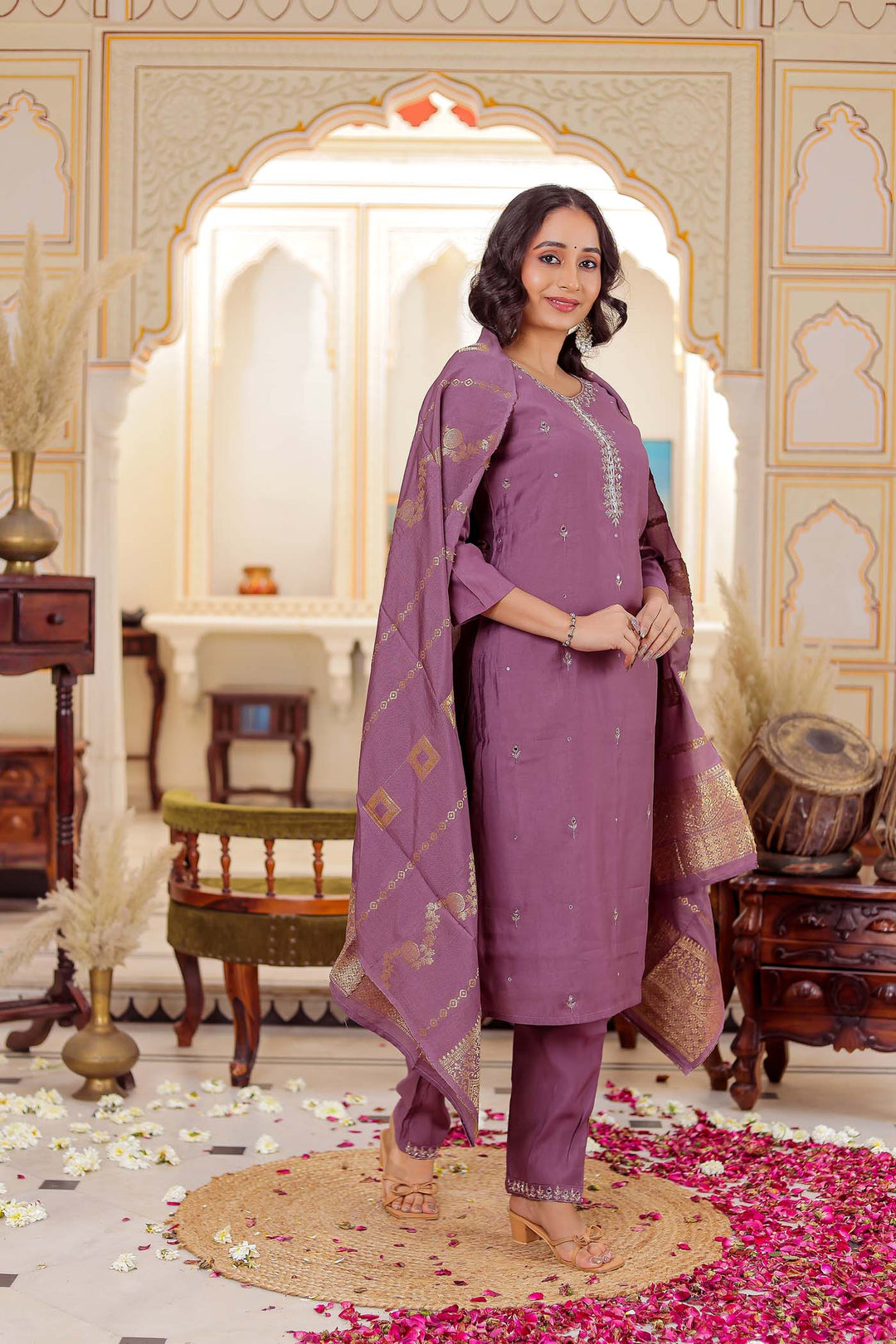 Lilac Soft Silk Straight Cut Kurta Set