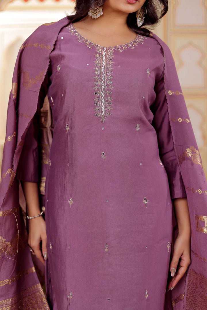 Lilac Soft Silk Straight Cut Kurta Set