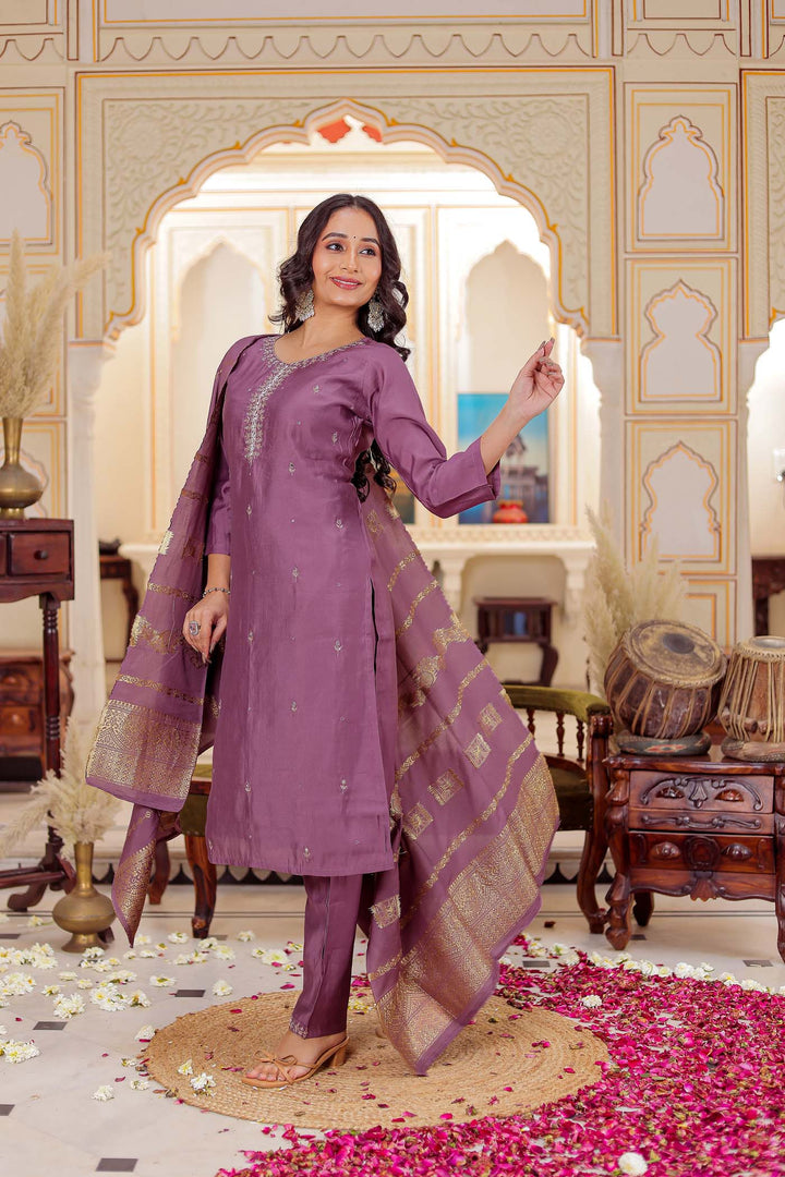 Lilac Soft Silk Straight Cut Kurta Set