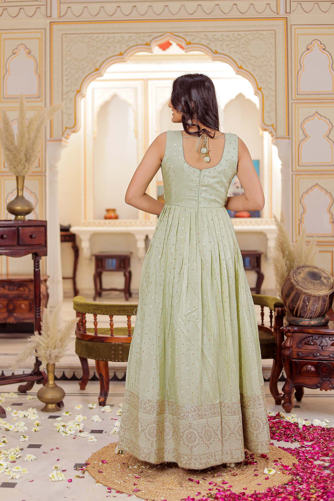 Mint Green Banarsi Silk Anarkali Suit