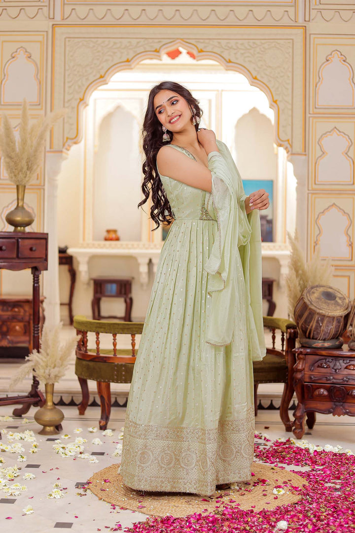 Mint Green Banarsi Silk Anarkali Suit