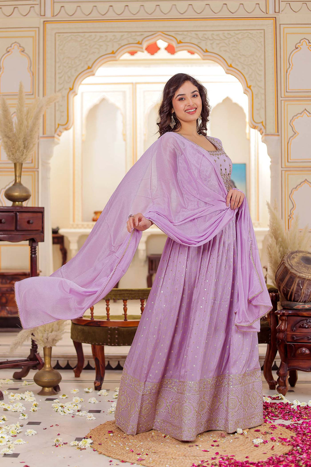 Lilac Banarsi Silk Anarkali Suit