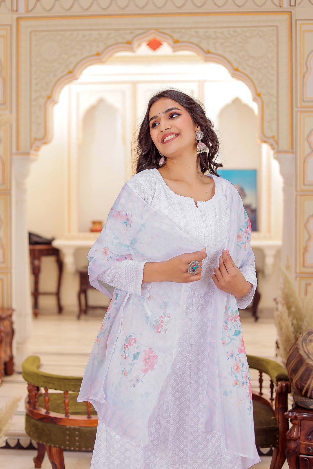 Off White Anarkali Suit.