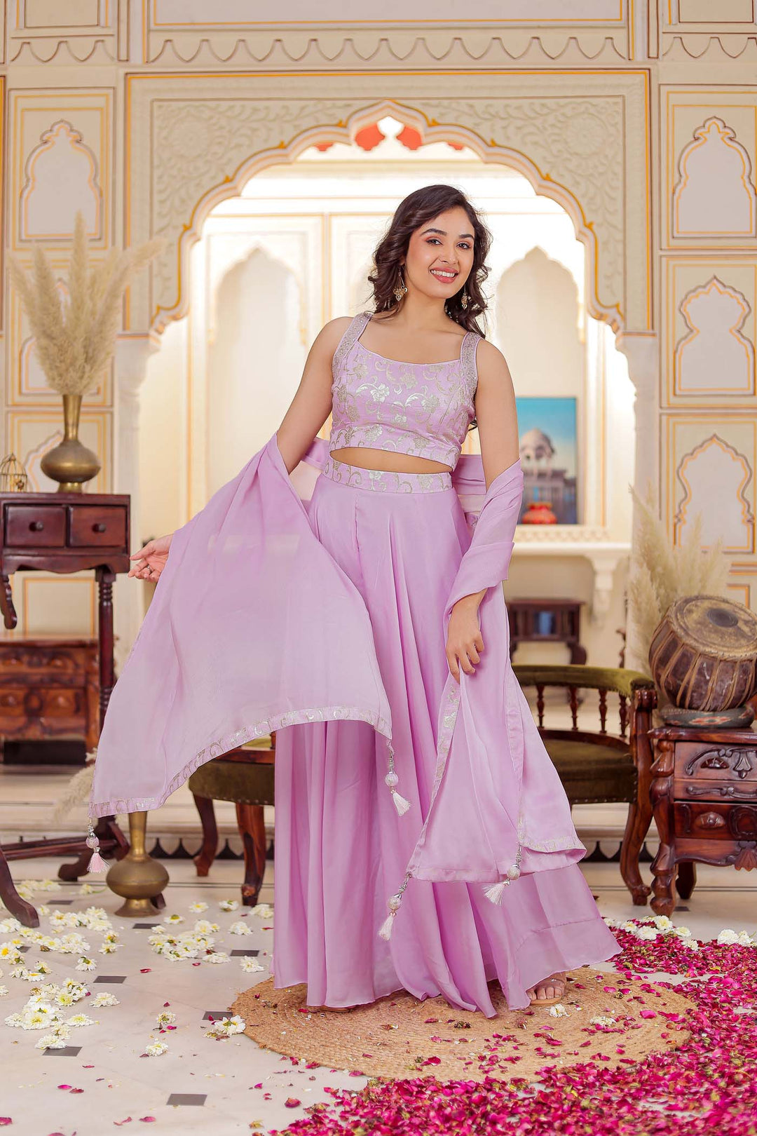 Lilac Palazzo Choli Set.