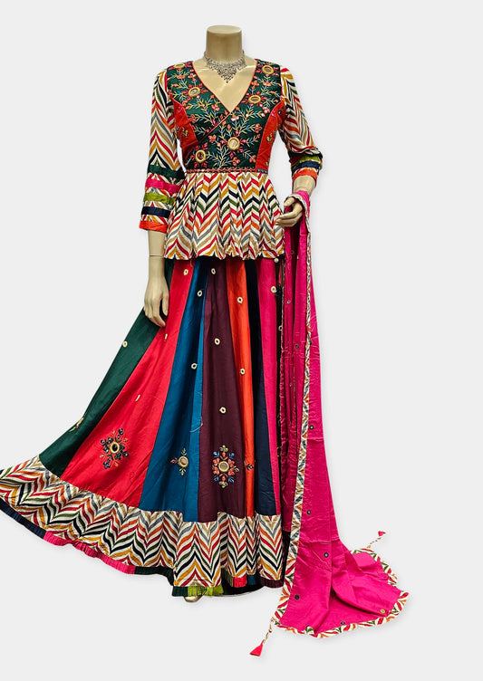Designer Multi Colour Chanya Choli with Thread & Mirror Work