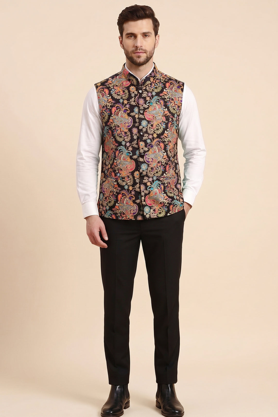 Black Multi Colour Embroidered Waistcoat.