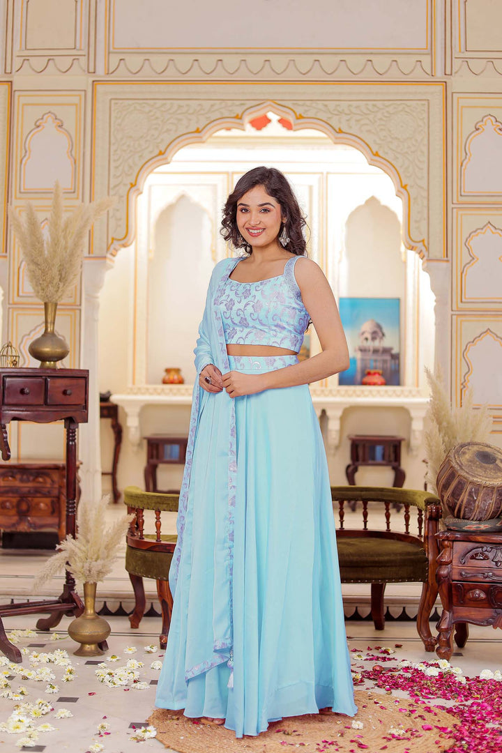 Sky-Blue Palazzo Choli Suit.