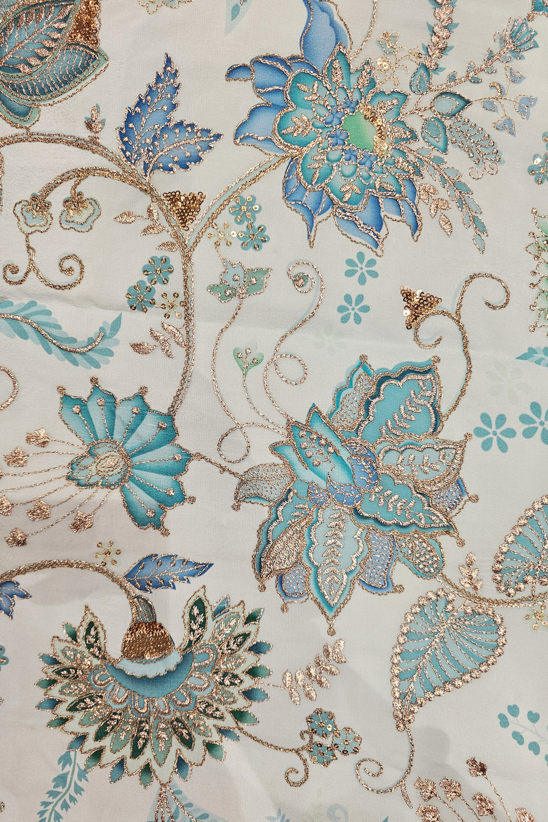 Light Blue Floral Print Embroidered Waistcoat.