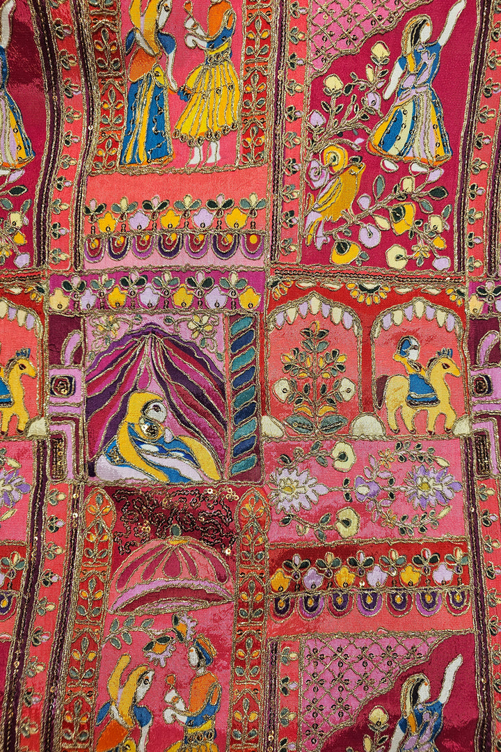 Pink Multi Colour Embroidered Waistcoat.