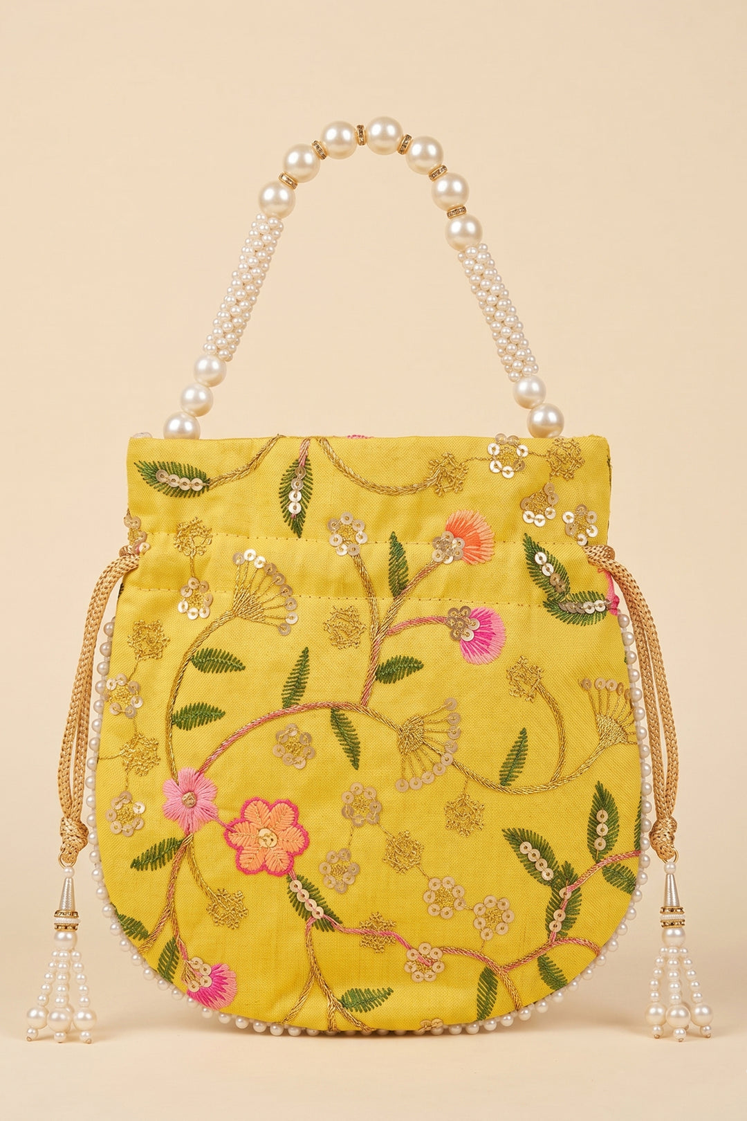 Yellow Embroidered Wedding Potli Bag.