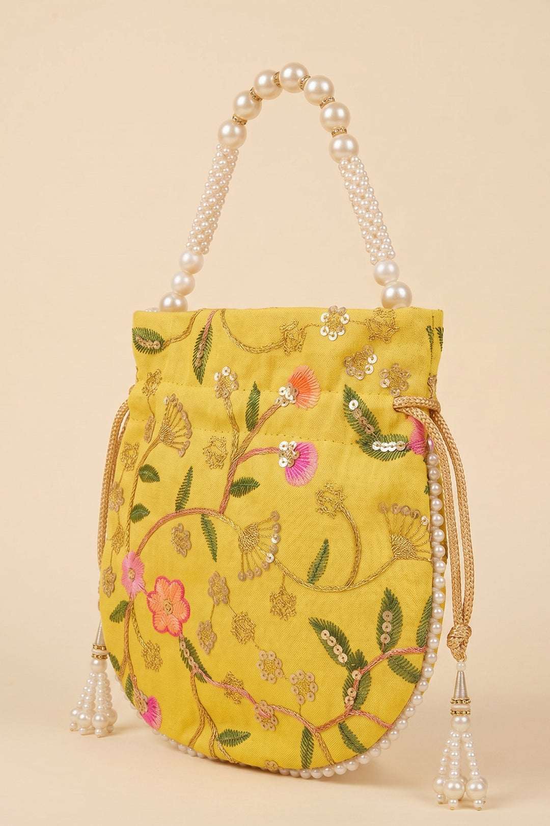 Yellow Embroidered Wedding Potli Bag.