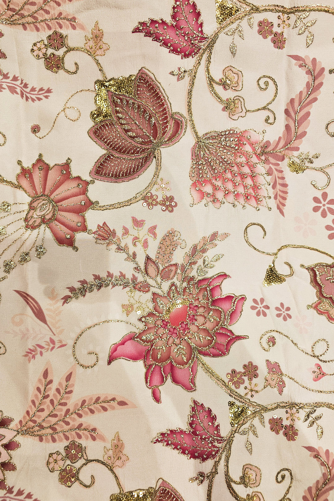Baby Pink Floral Print Embroidered Waistcoat.