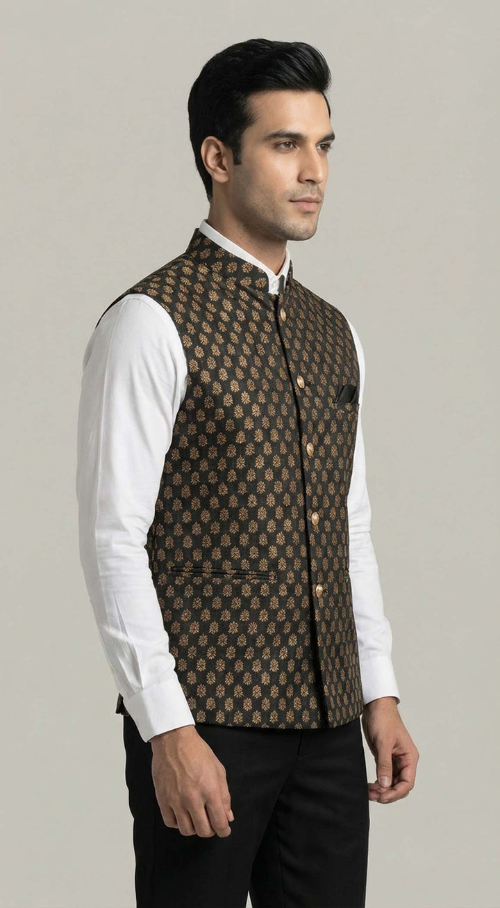 Black Brocade Silk Waistcoat