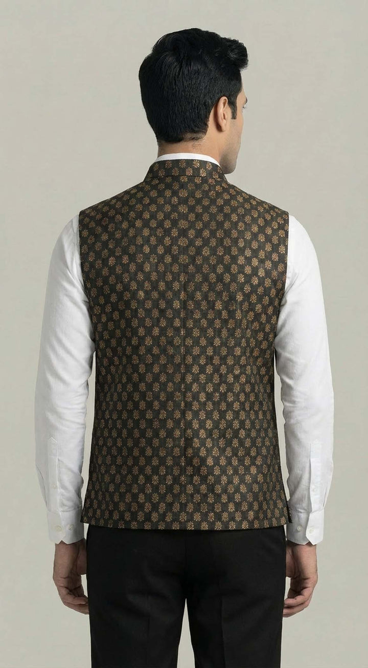 Black Brocade Silk Waistcoat