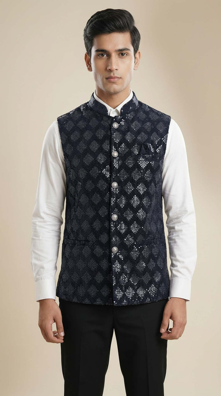 Navy Blue Velvet Waistcoat.