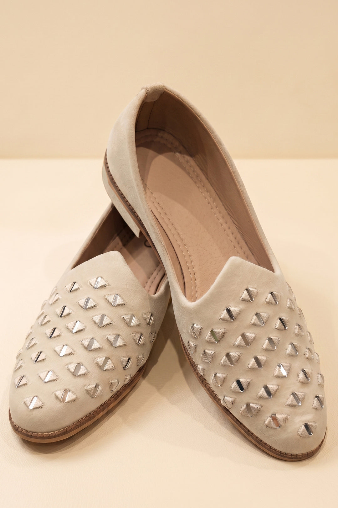 Ivory Mens Mirror Work Velvet Shoes.