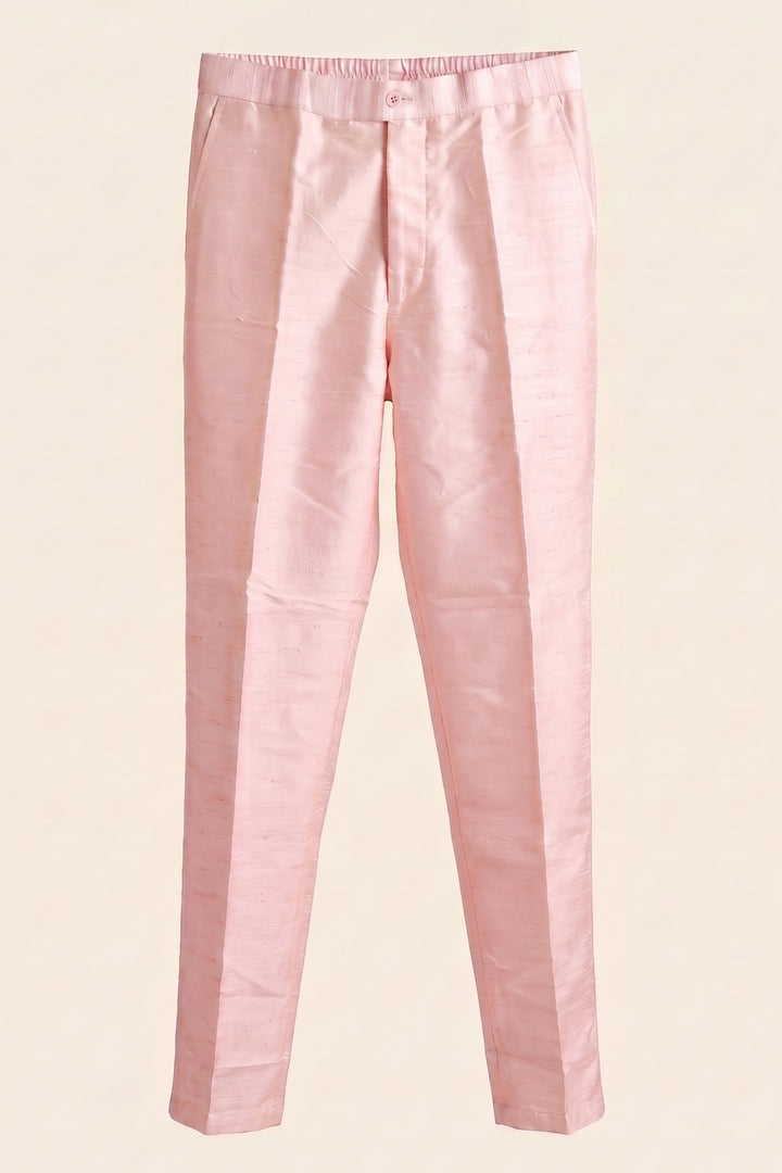 Light Pink Mens Raw silk Trousers.