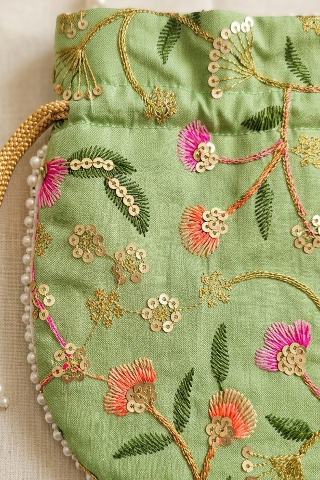 Mint Green Embroidered Wedding Potli Bag.