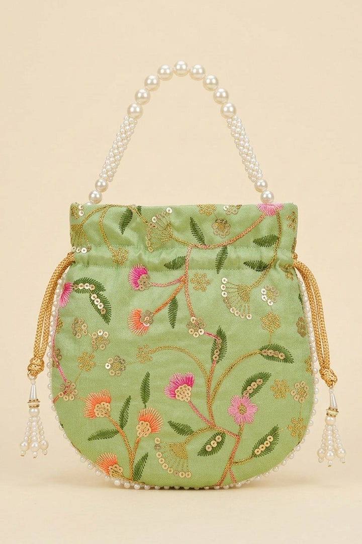 Mint Green Embroidered Wedding Potli Bag.