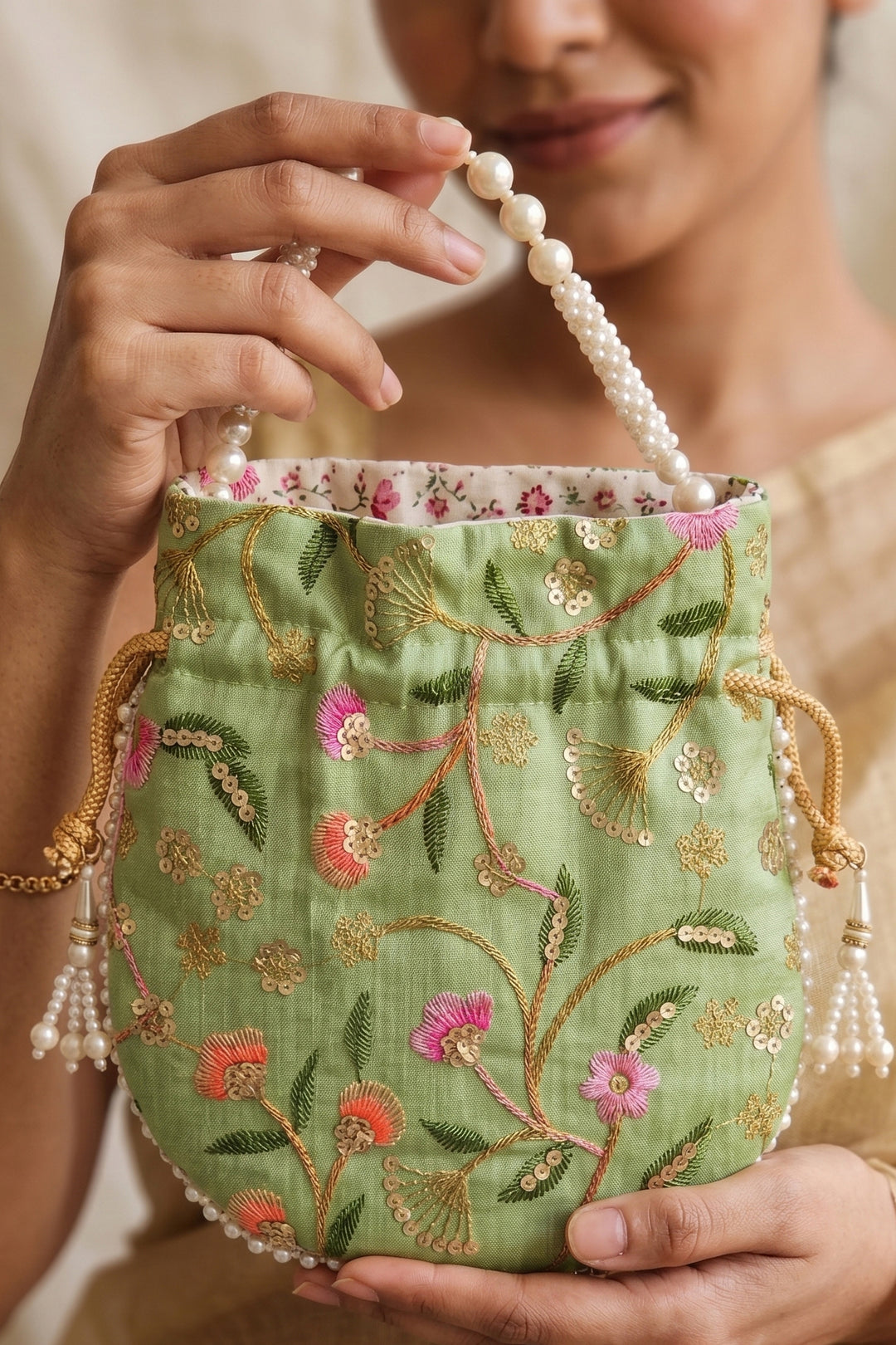 Mint Green Embroidered Wedding Potli Bag.