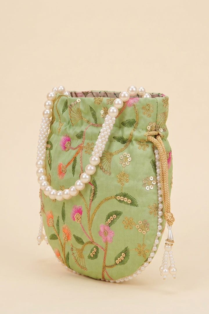 Mint Green Embroidered Wedding Potli Bag.