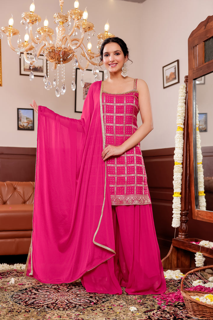 Rani Pink Georgette Bandhani Sharara