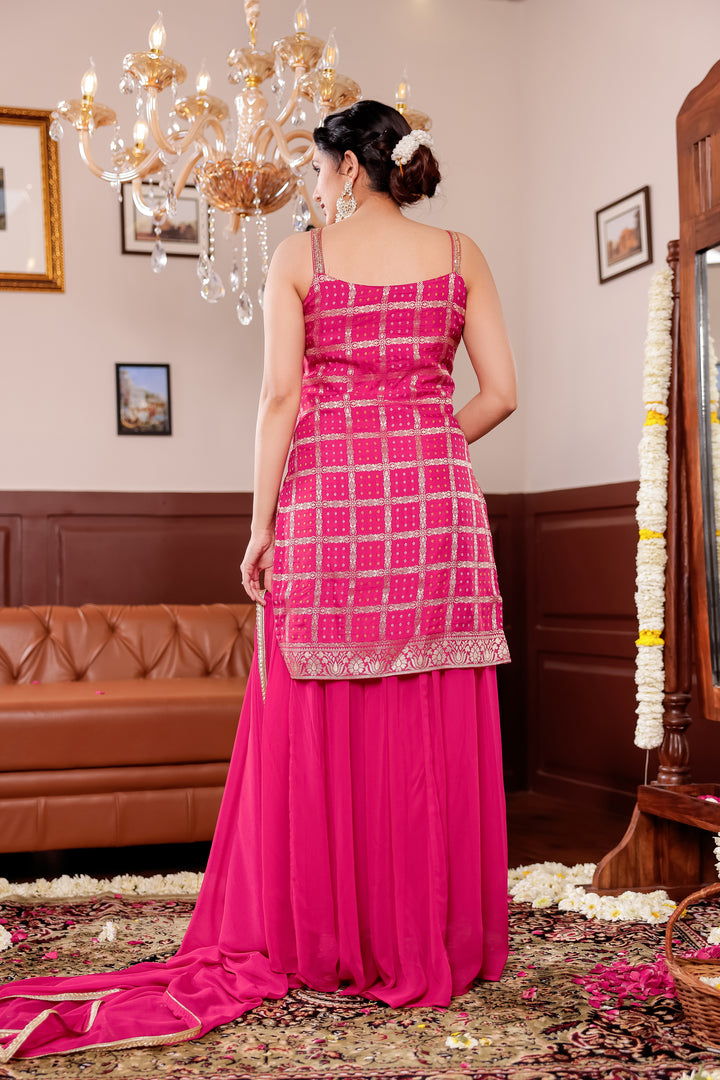 Rani Pink Georgette Bandhani Sharara