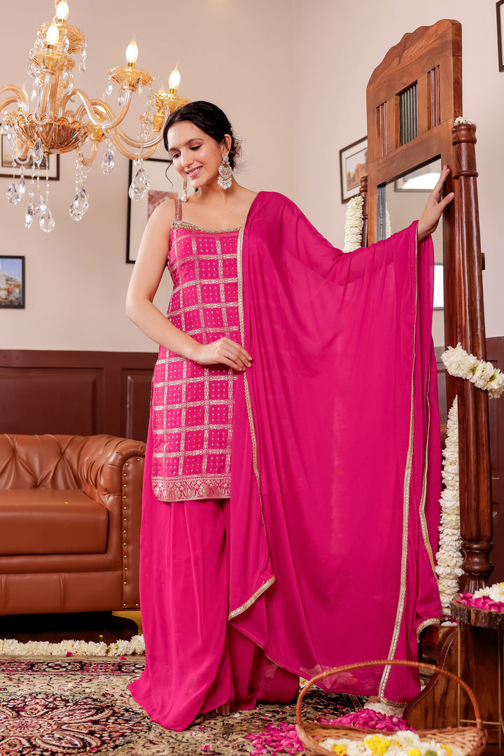 Rani Pink Georgette Bandhani Sharara