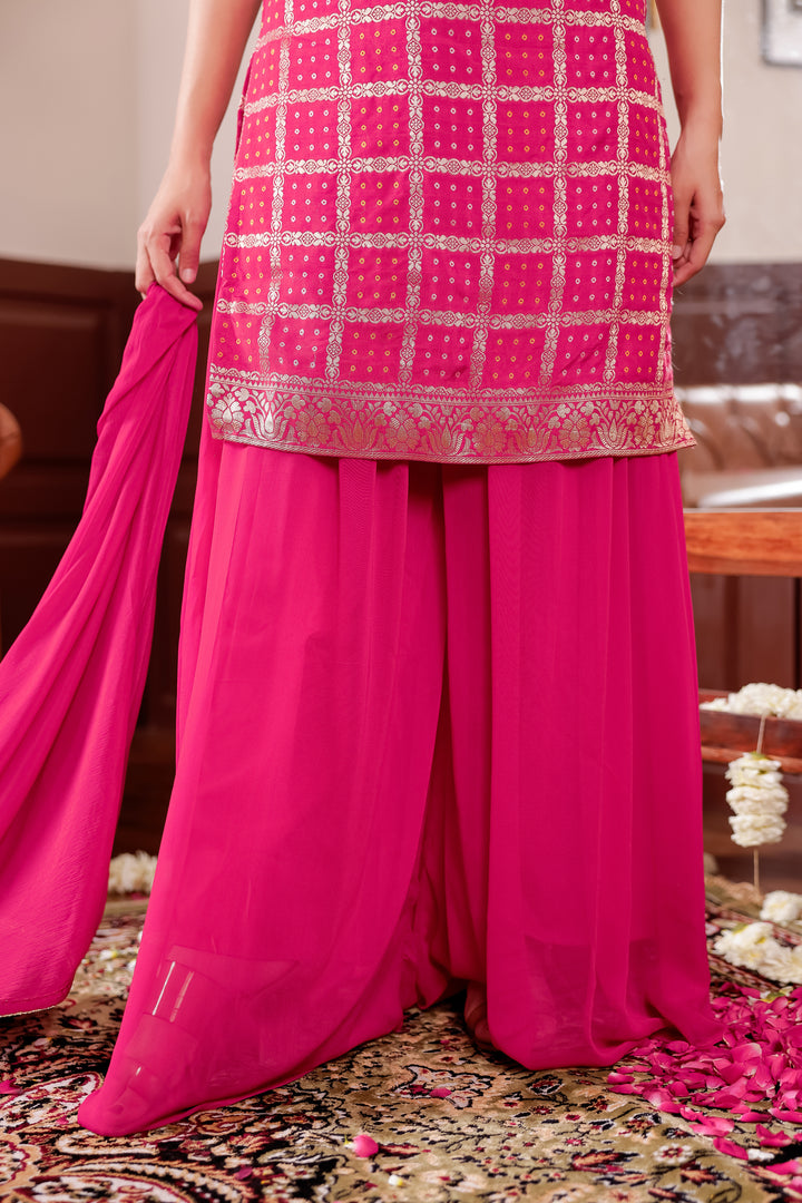 Rani Pink Georgette Bandhani Sharara