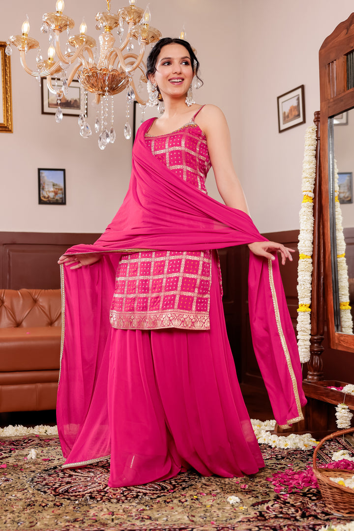 Rani Pink Georgette Bandhani Sharara