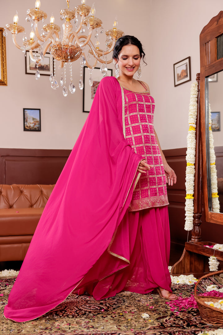 Rani Pink Georgette Bandhani Sharara