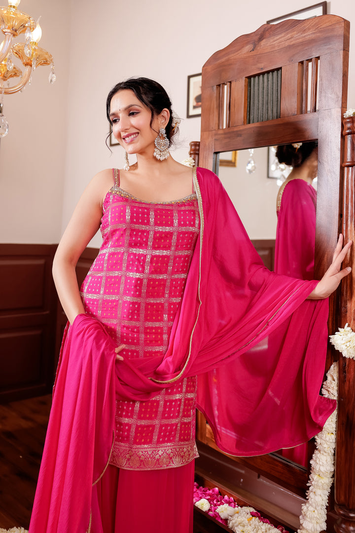 Rani Pink Georgette Bandhani Sharara