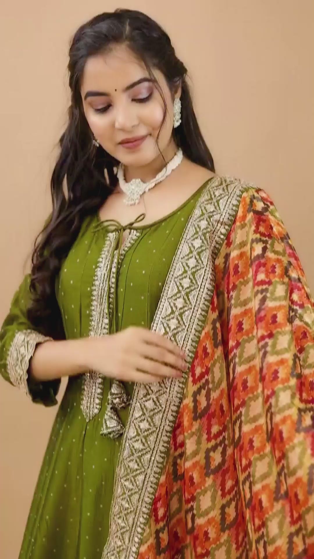 Mehndi Green Vichitra Silk Anarkali Suit