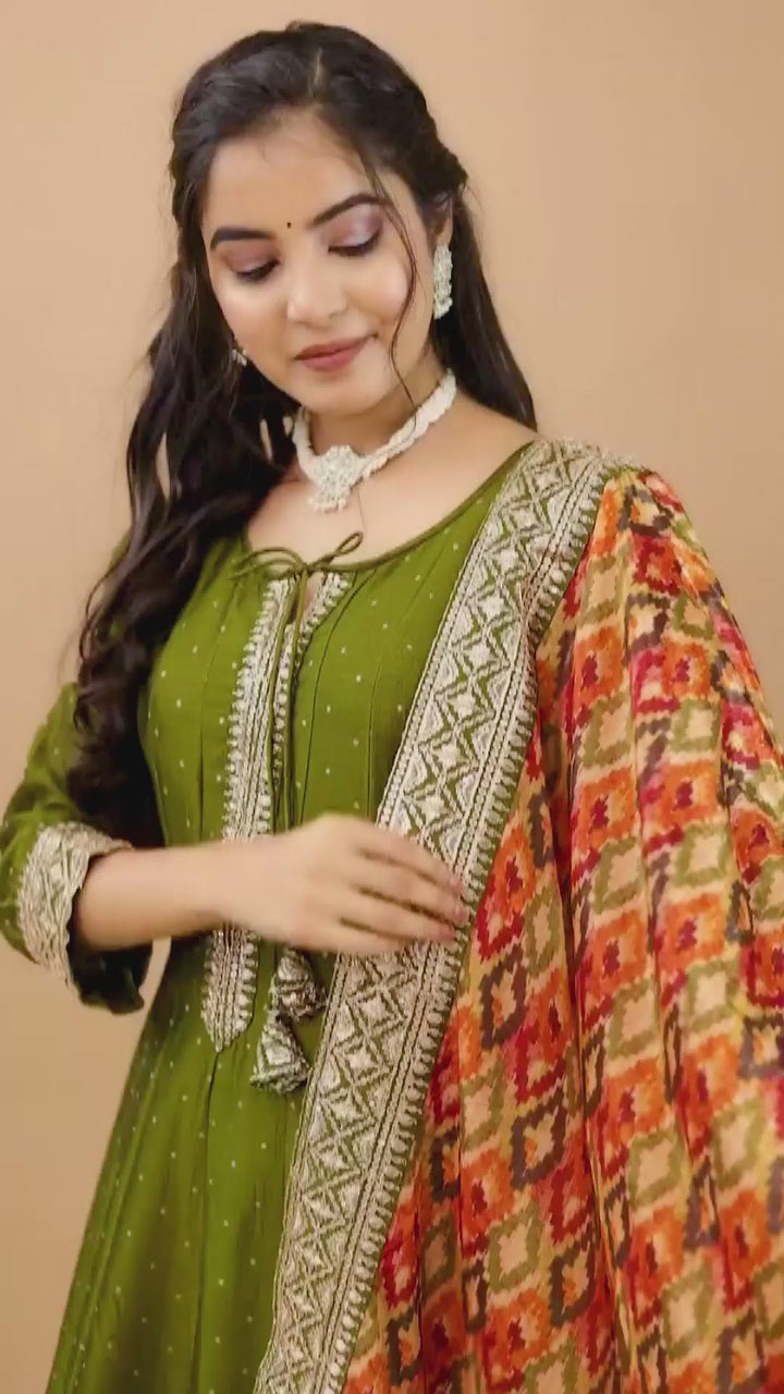Mehndi Green Vichitra Silk Anarkali Suit