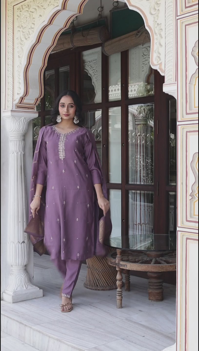 Lilac Soft Silk Straight Cut Kurta Set