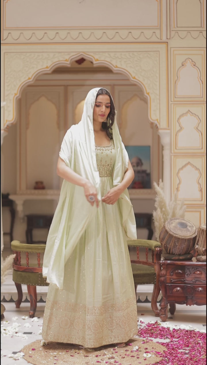 Mint Green Banarsi Silk Anarkali Suit