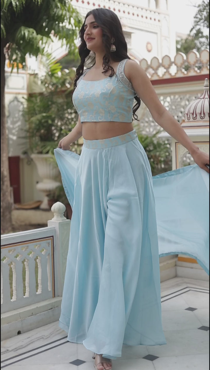 Sky-Blue Palazzo Choli Suit.