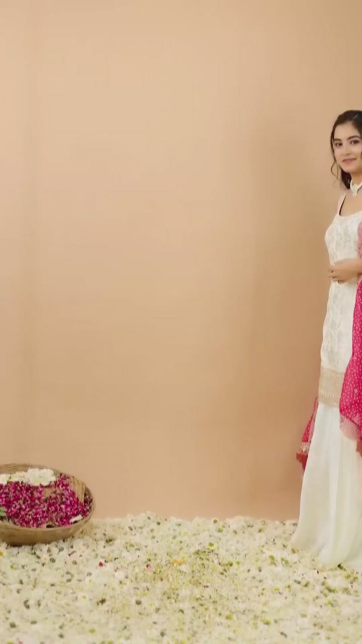 Off white/Pink Georgette Sharara Suit