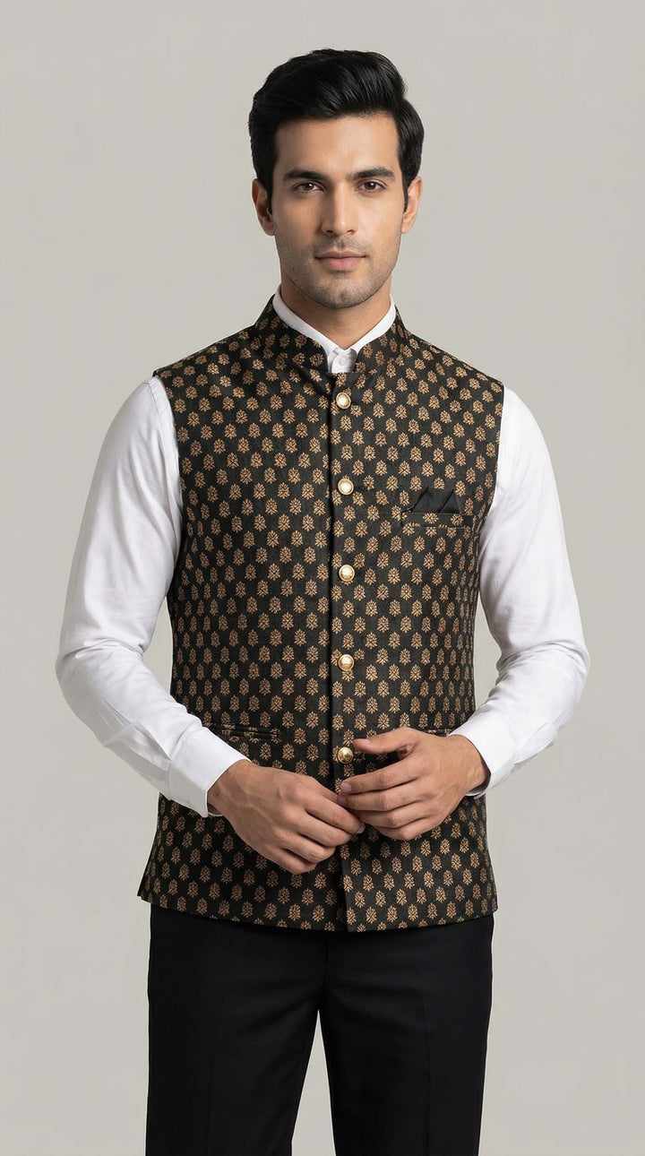 Black Brocade Silk Waistcoat