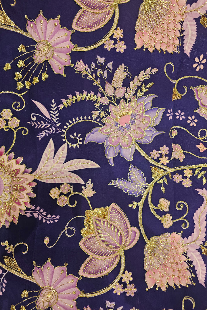 Purple Floral Print Embroidered Waistcoat.