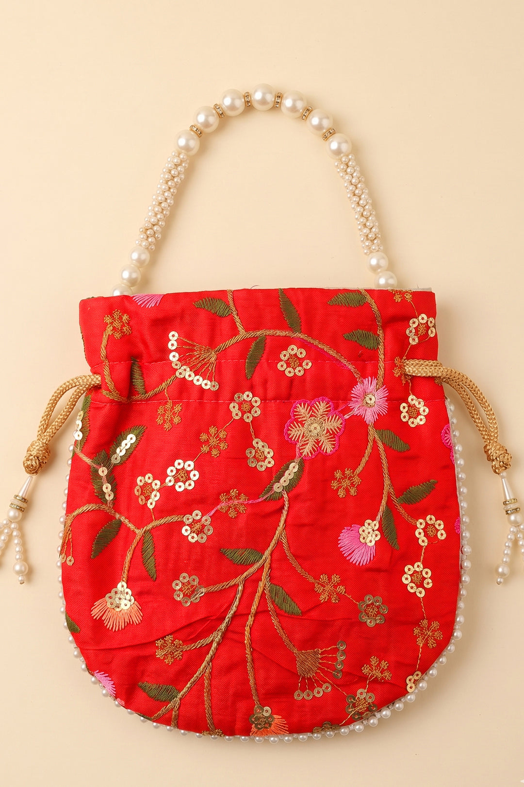 Red Embroidered Wedding Potli Bag.