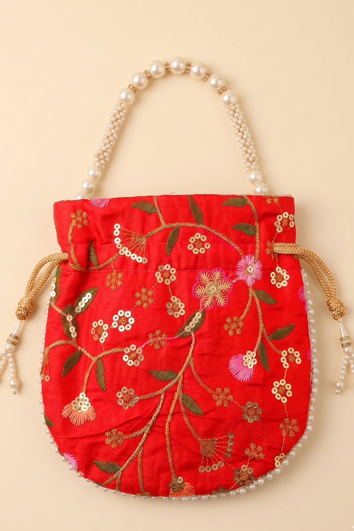 Red Embroidered Wedding Potli Bag.