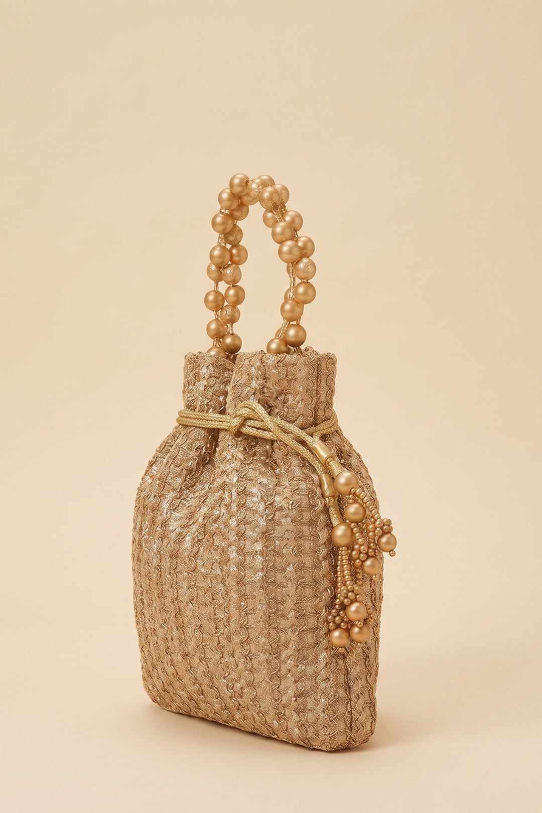 Antique Gold Zari Lace Embroidered Wedding Potli Bag.