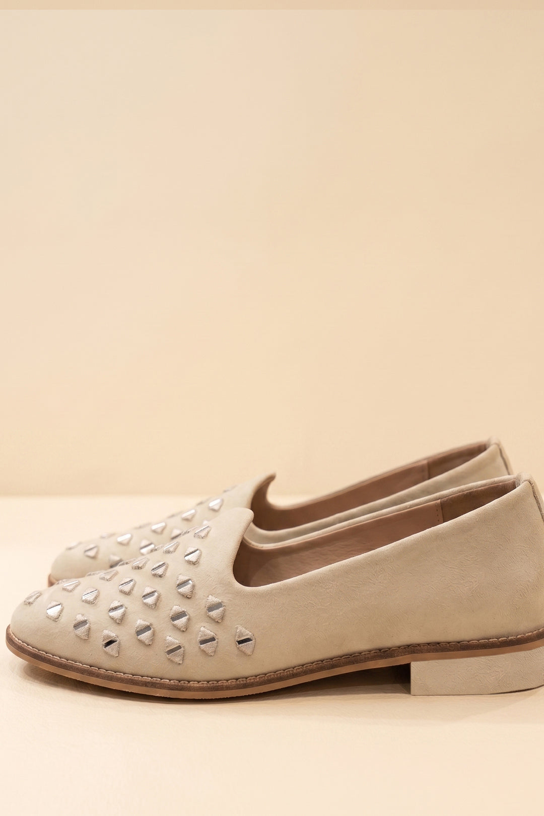 Ivory Mens Mirror Work Velvet Shoes.