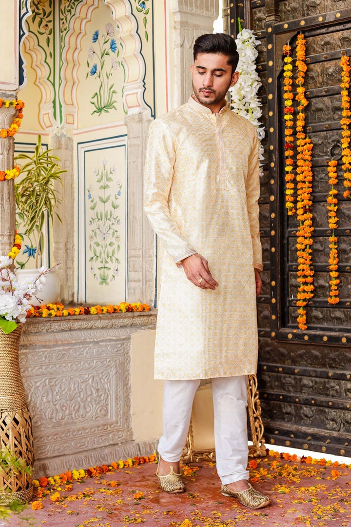 Yellow Digital Print Silk Kurta Suit