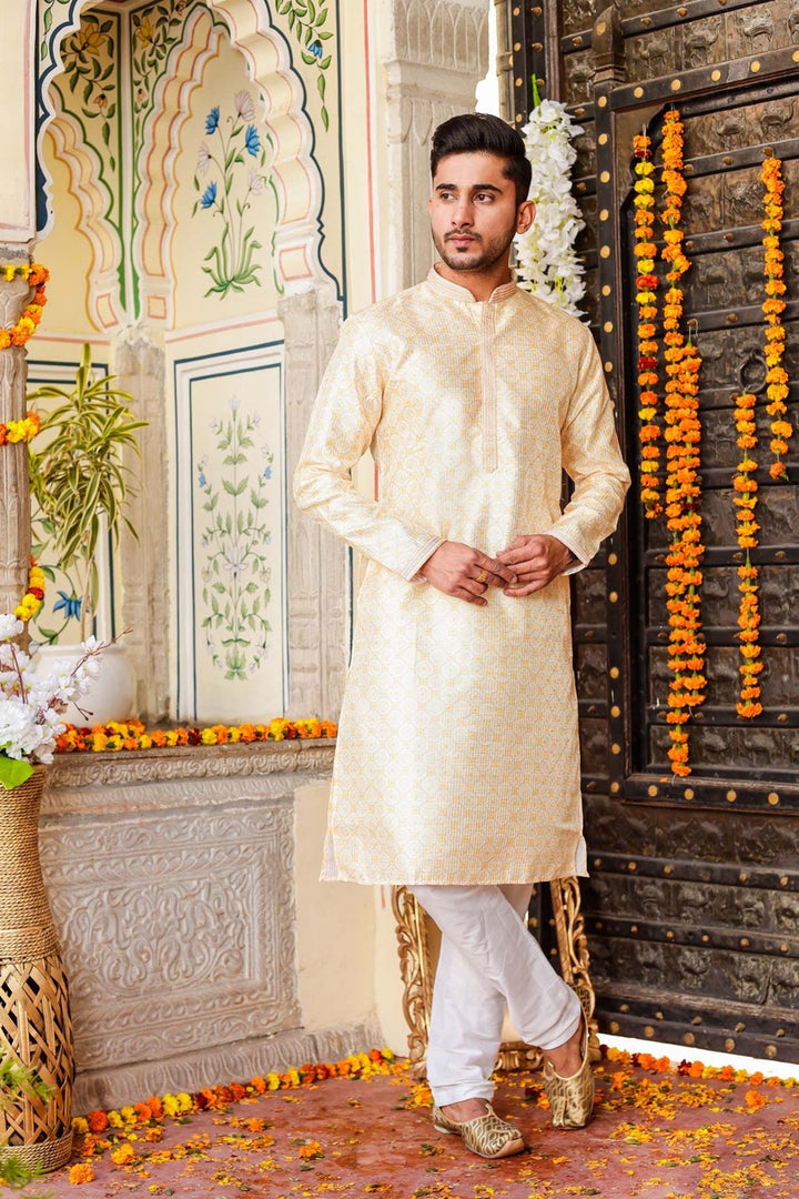 Yellow Digital Print Silk Kurta Suit