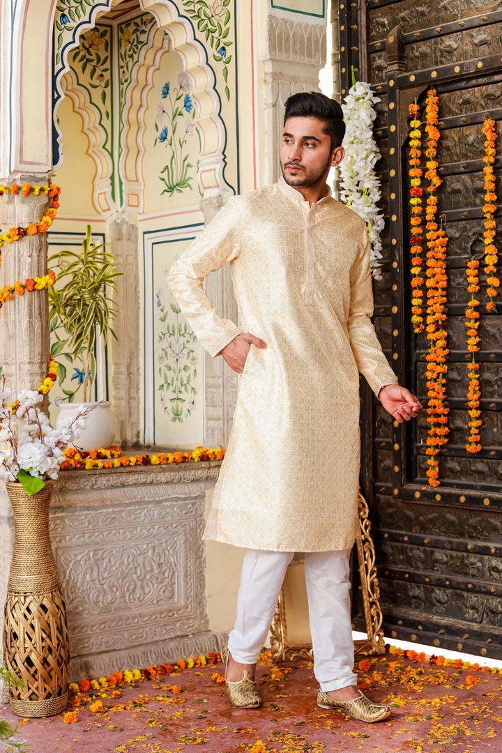 Yellow Digital Print Silk Kurta Suit