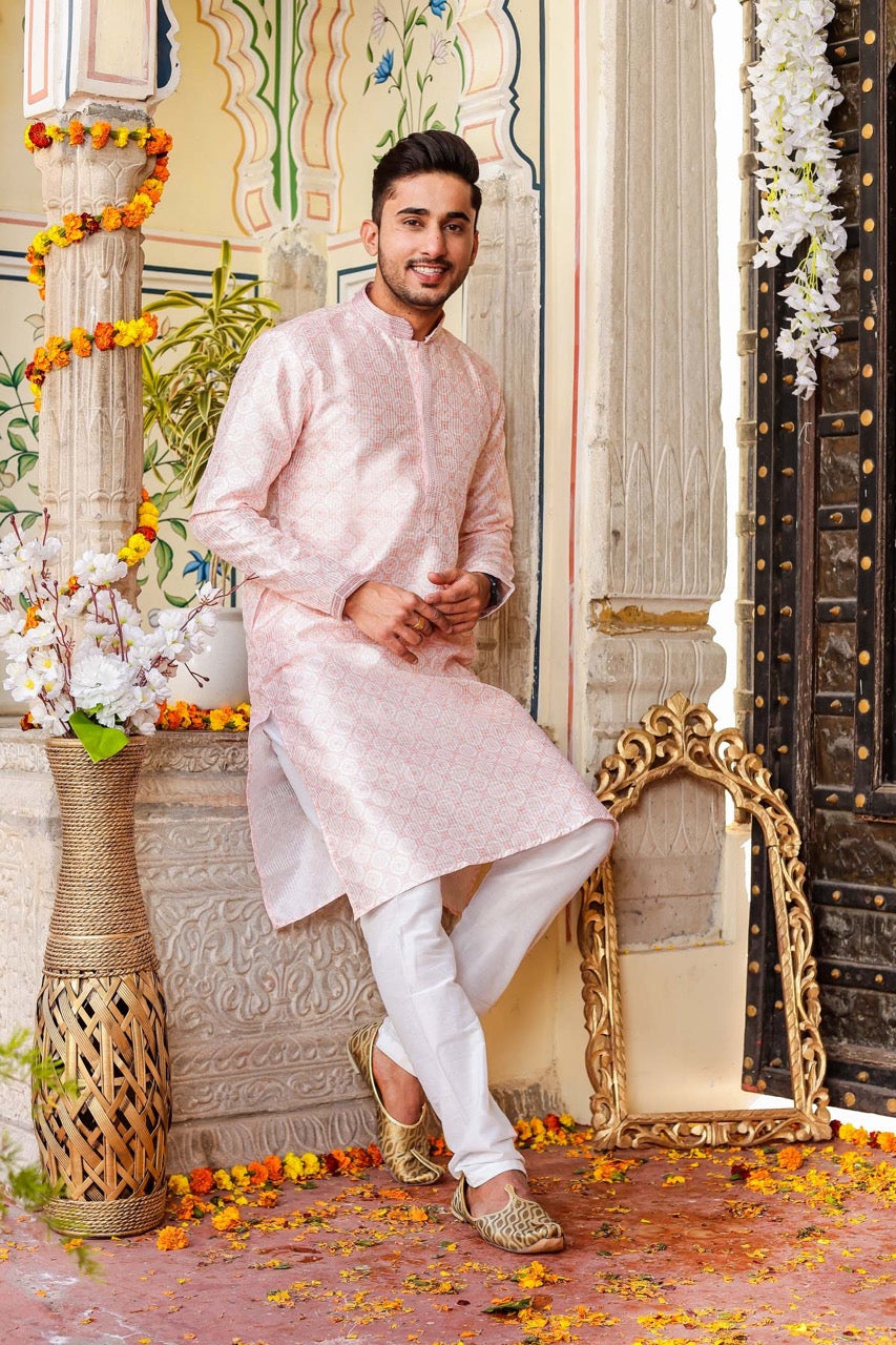 Peach Digital Print Silk Kurta Suit